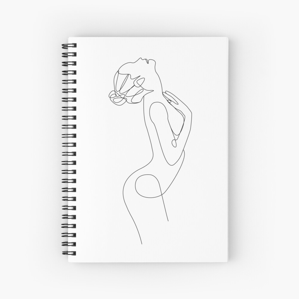 Cuaderno De Espiral Dibujo De Una Línea Del Cuerpo De La Mujer En Blanco Y Negro De Createup