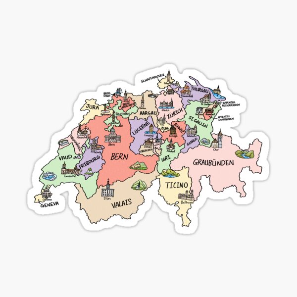 Item preview, Colorful Map of Switzerland  designed and sold by Sheridan T.