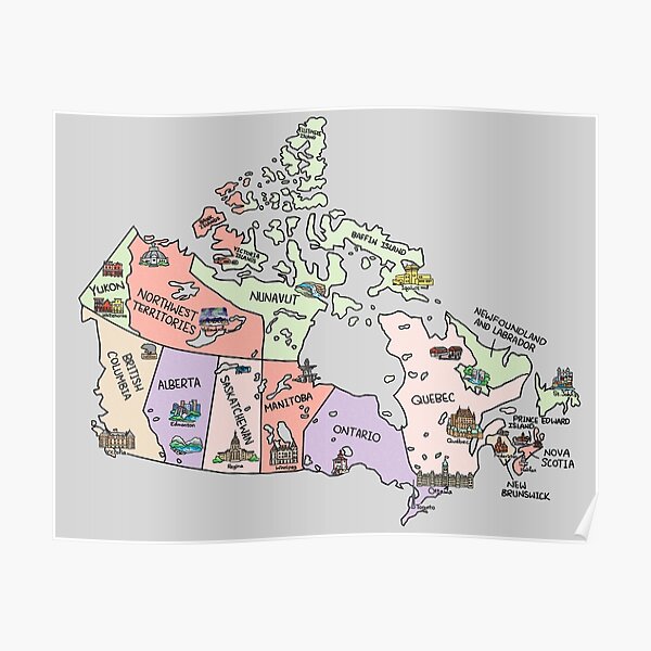 Colorful Map of Canada Poster
