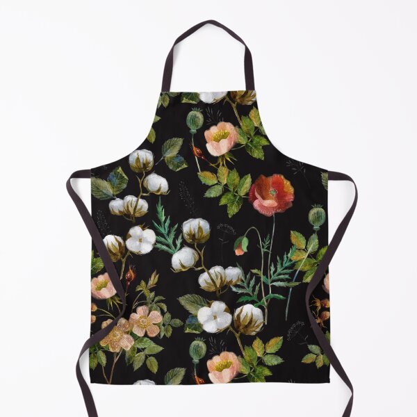 Item preview, Watercolor rosehip, poppy, cotton, forest herbs. Floral pattern on a black background. designed and sold by margo-soleil.