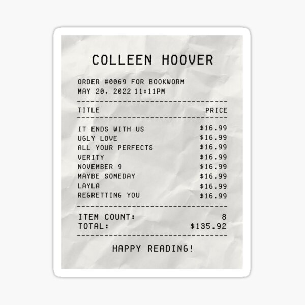 Vista previa del artículo con la obra «Recibo de libros de Colleen Hoover», diseñado y vendido por alishals.