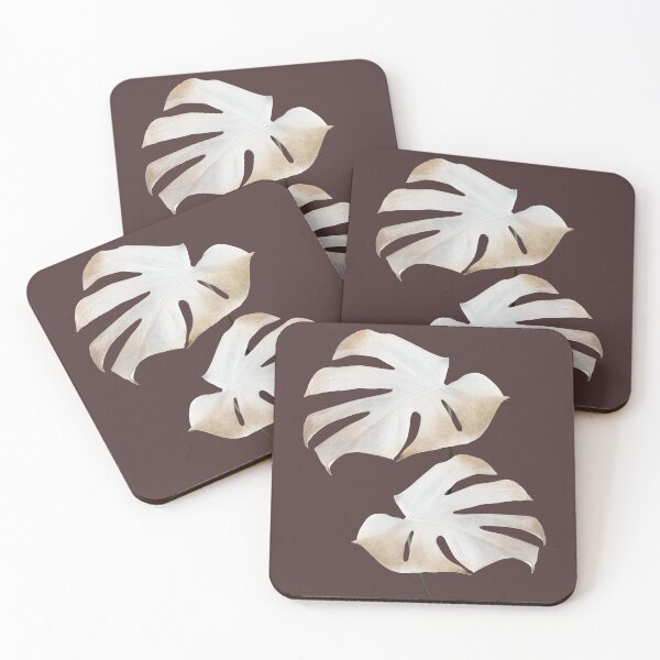 Item preview, White Brown Monstera Leaves in a Dark Brown Backdrop designed and sold by beddreams.