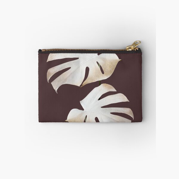 Item preview, White Brown Monstera Leaves in a Dark Brown Backdrop designed and sold by beddreams.