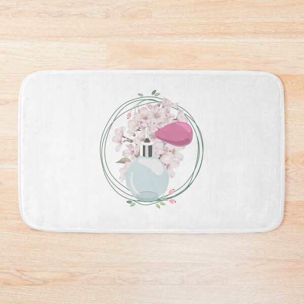 Item preview, Spring illustration: romantic light pink flowers wreath with light blue perfume bottle designed and sold by HappyNoireArt.