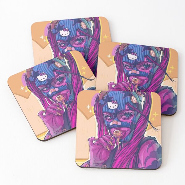 Item preview, Colored Purple Hair Gangsta Mask Super Hero Woman Fantasy Lollipop Bitcoin Cat  Cool Boho   designed and sold by DaniVi.
