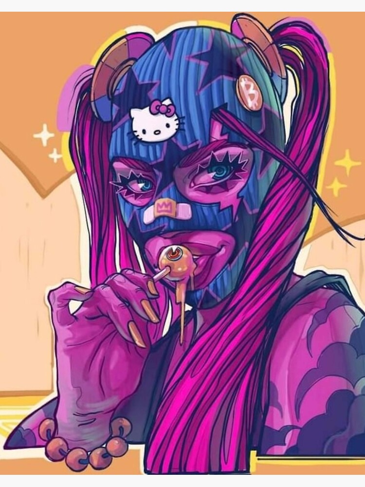 Colored Purple Hair Gangsta Mask Super Hero Woman Fantasy Lollipop Bitcoin  Cat Cool Boho | Art Board Print
