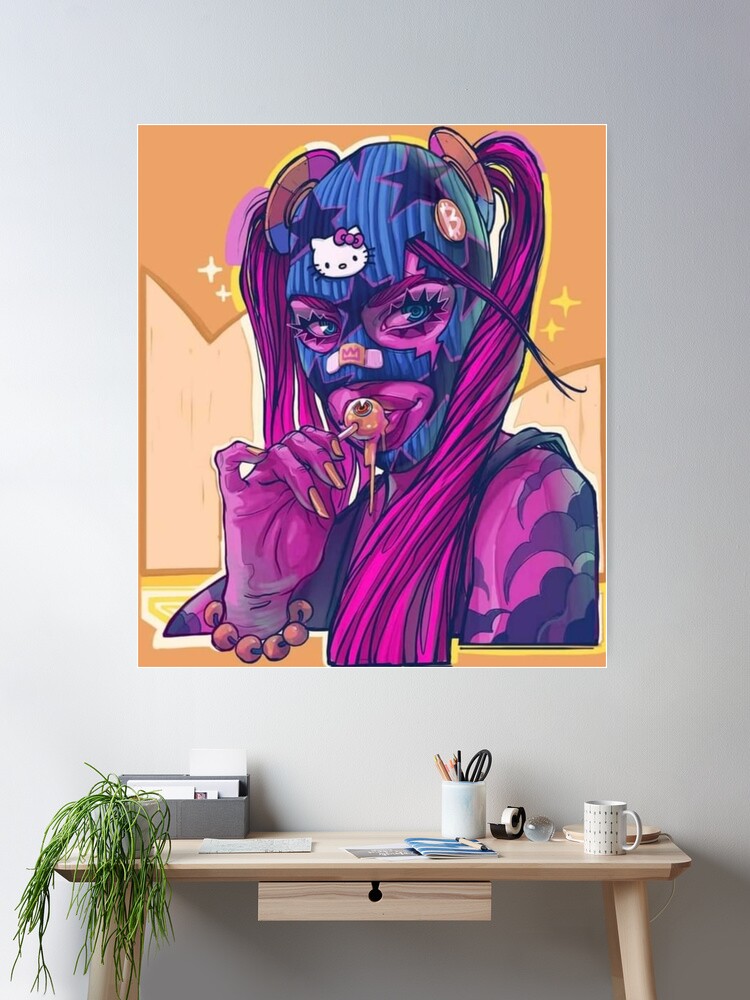 Colored Purple Hair Gangsta Mask Super Hero Woman Fantasy Lollipop