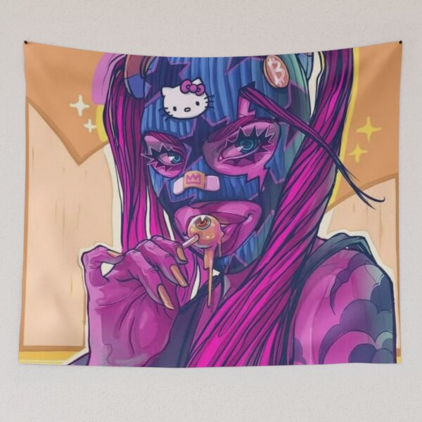Item preview, Colored Purple Hair Gangsta Mask Super Hero Woman Fantasy Lollipop Bitcoin Cat  Cool Boho   designed and sold by DaniVi.