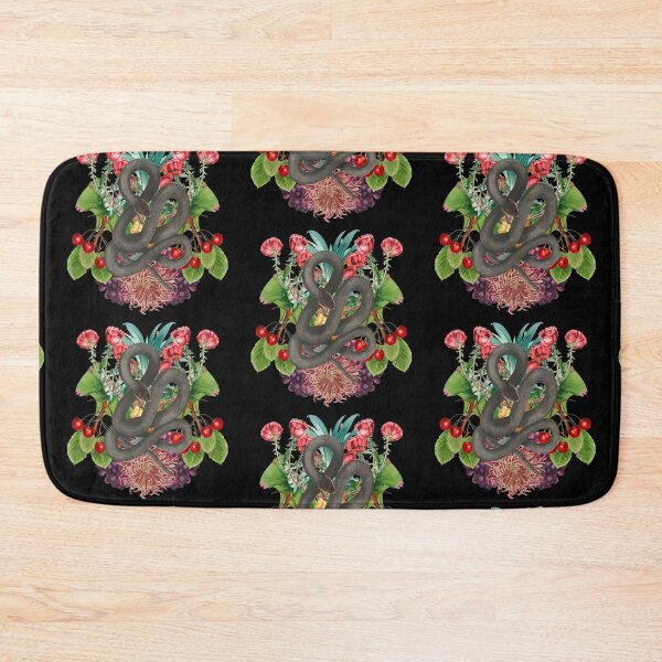 Item preview, Black Mamba Snake Vintage Design With Retro Cool Flowers And Juicy Red Cherries designed and sold by TrulyEpoque.