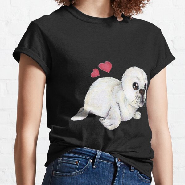 Niedliche Baby Robbe mit Herzen Valentinstag Classic T-Shirt
