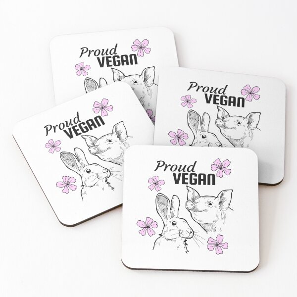 Item preview, Proud vegan text with some pink flowers and a pig and a rabbit designed and sold by Purr95.