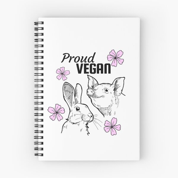 Item preview, Proud vegan text with some pink flowers and a pig and a rabbit designed and sold by Purr95.