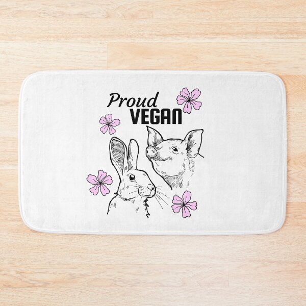 Item preview, Proud vegan text with some pink flowers and a pig and a rabbit designed and sold by Purr95.