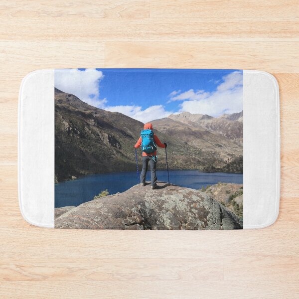 Item preview, Woman Backpacker Hiking In Beautiful Winter Mountains. Adventure Travel And Asian Aesthetic Novelty Design designed and sold by Silver Medal.