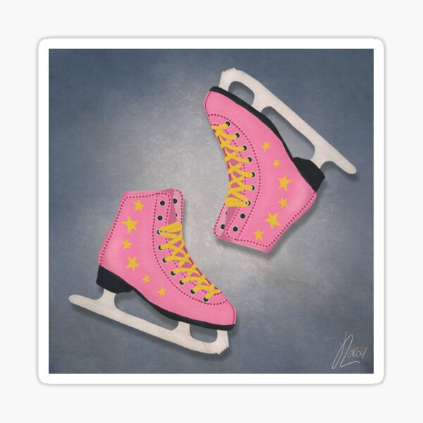 Retro Inspired Pink Ice Skates - Cute Illustration Sticker for Sale by  JennCreatesArt
