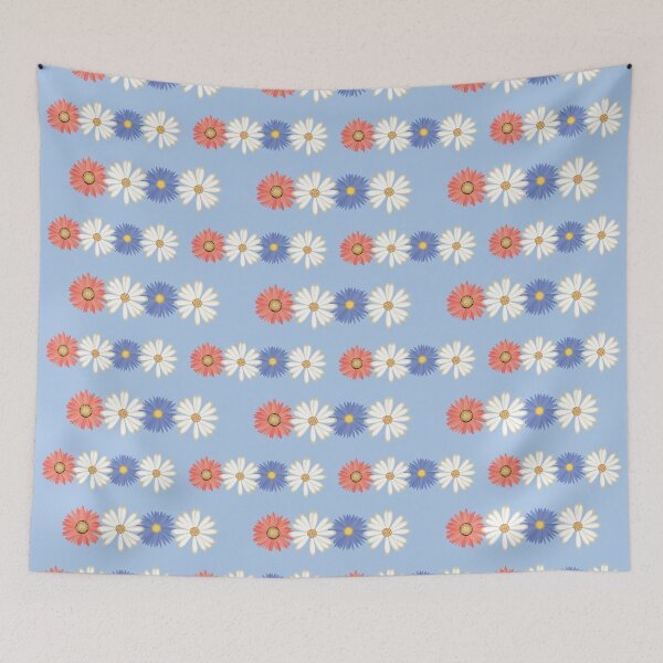 Item preview, Gerber Daisy Floral Striped Pattern on Blue Background designed and sold by infinitygrafix.