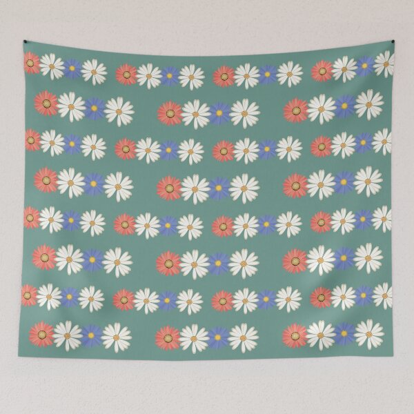 Item preview, Gerber Daisy Floral Striped Pattern on Sage Green Background designed and sold by infinitygrafix.