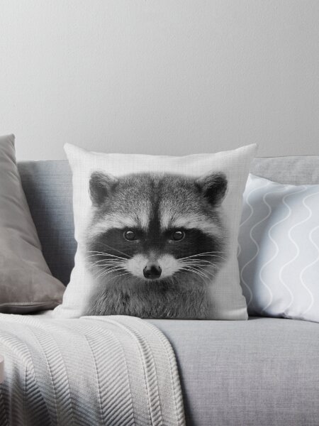Item preview, raccoon headshot in black and white designed and sold by sofiahawk.