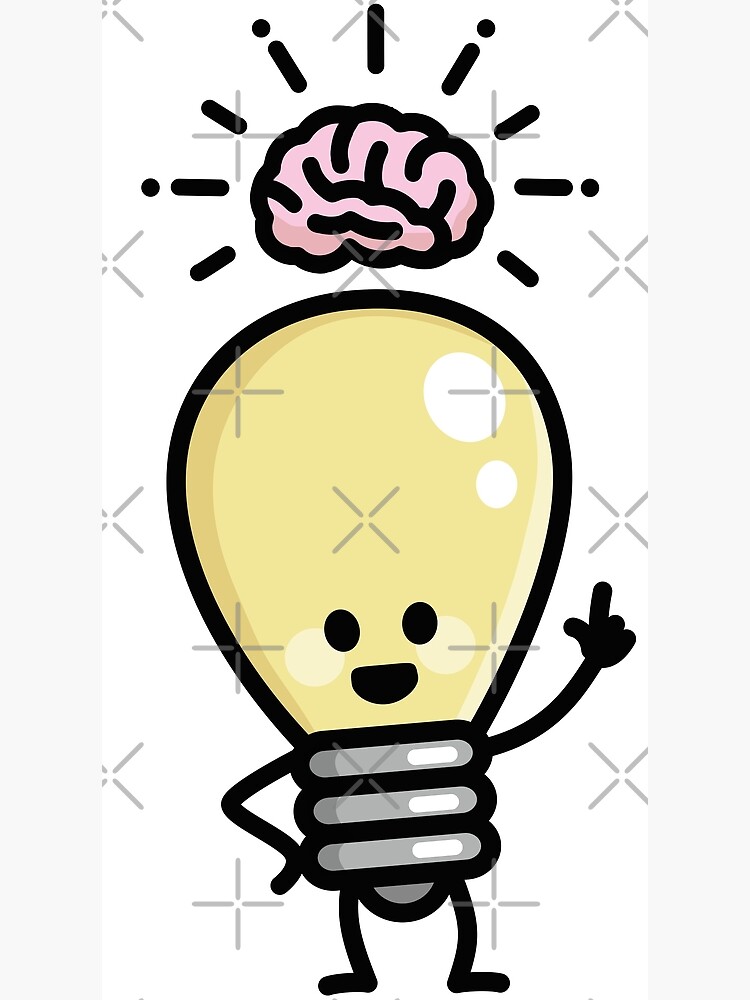 Idea Creative Genius Light Bulb Brains Creativity Cartoon Poster For