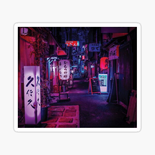 film neo noir cyberpunk japanese alleyway in saitama,japan Sticker