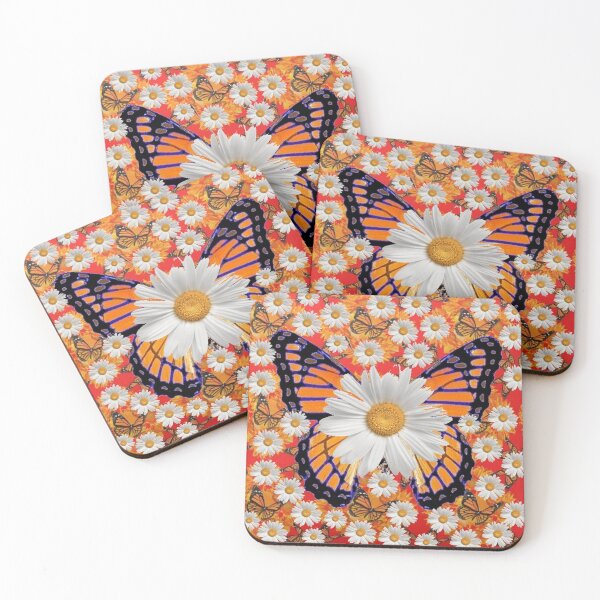 Item preview,  BUTTERFLIES WHITE DAISY GARDEN FLOWERS ART designed and sold by sharlesart.