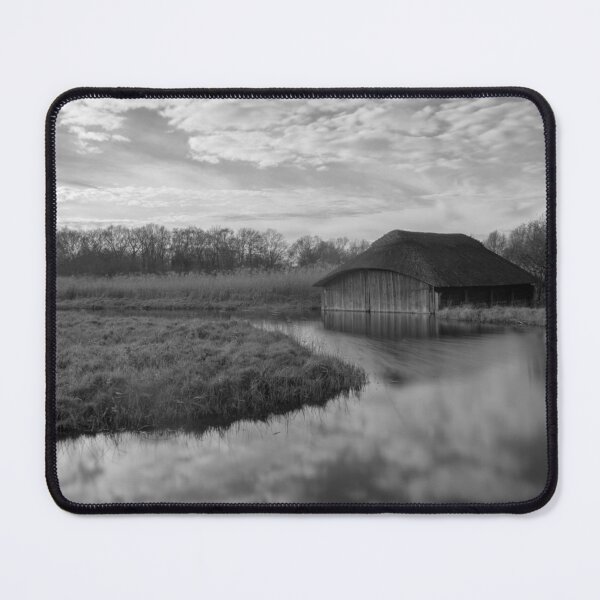 Item preview, Hickling Broad boathouse in monochrome designed and sold by cdkphotos.