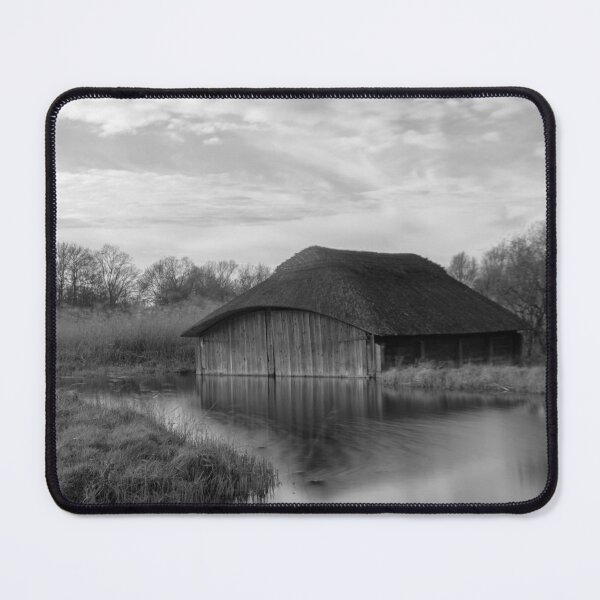 Item preview, Norfolk Broads boat house in black and white designed and sold by cdkphotos.