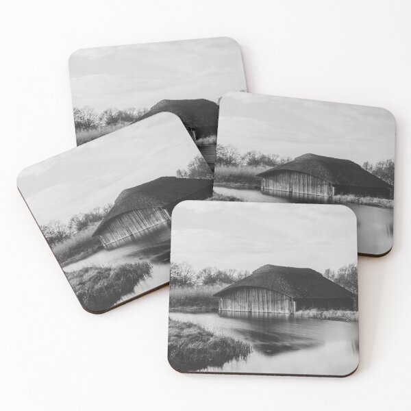 Item preview, Norfolk Broads boat house in monochrome designed and sold by cdkphotos.