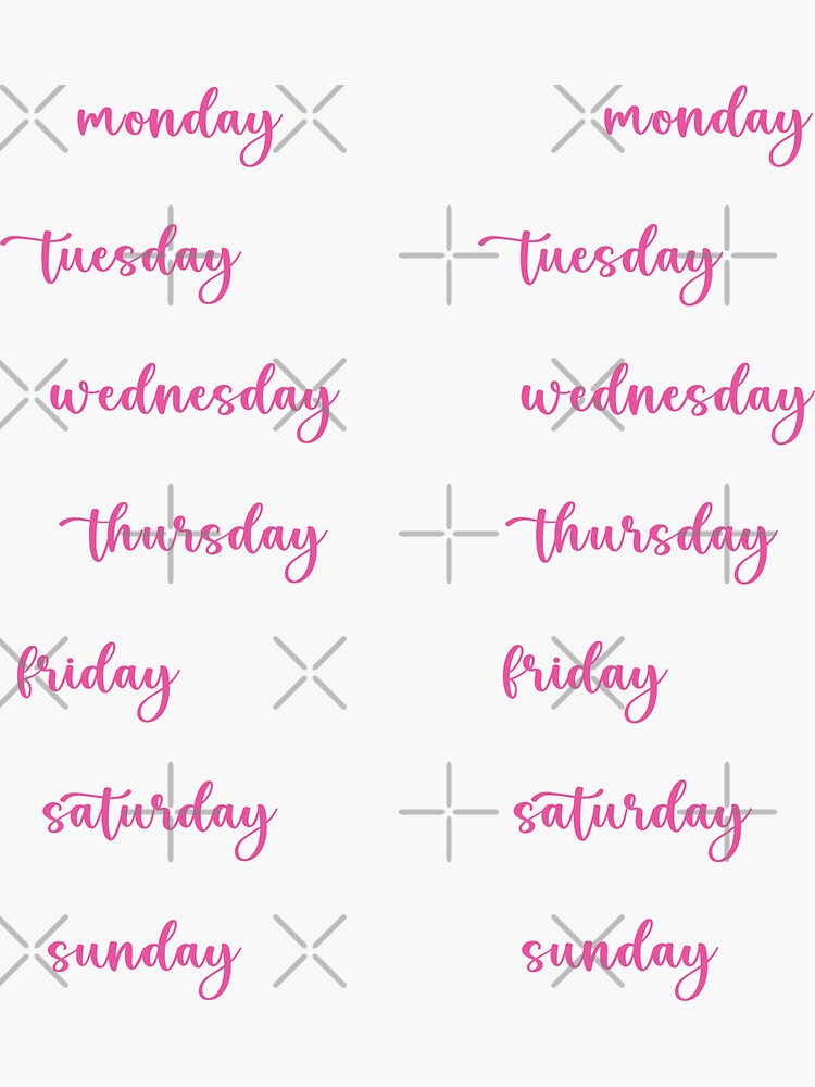 Days of the week script stickers - handlettered/calligraphy