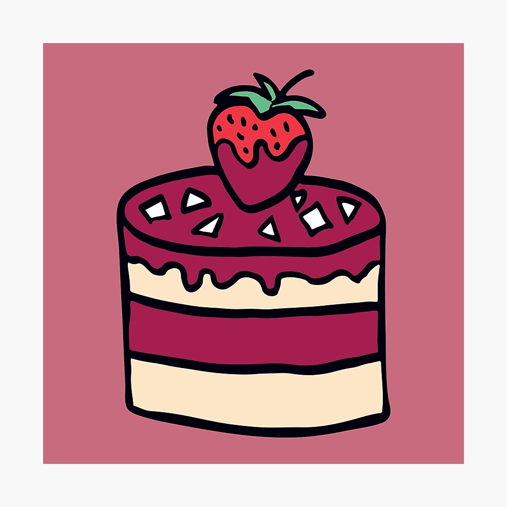 Cake With Strawberry Cartoon Illustration Poster By Kakapostudio Redbubble