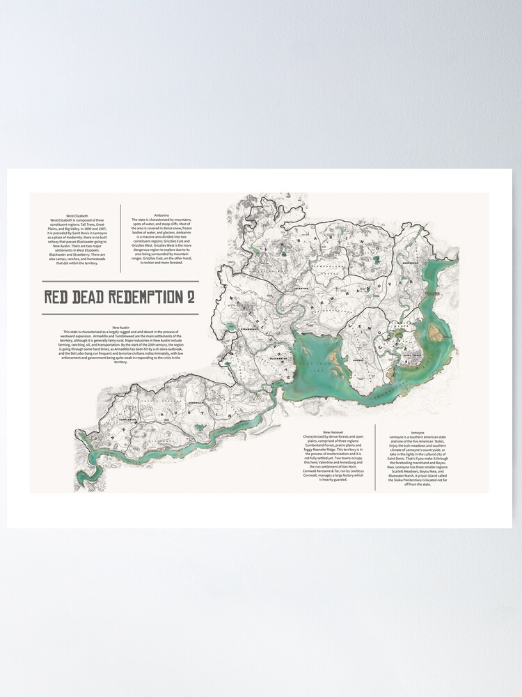 Full Red Dead Redemption 2 Map Poster By Sjmorris Redbubble
