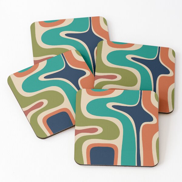 Item preview, Copacetic Retro Abstract in Mid Mod Teal Blue Olive Green Orange Beige designed and sold by kierkegaard.