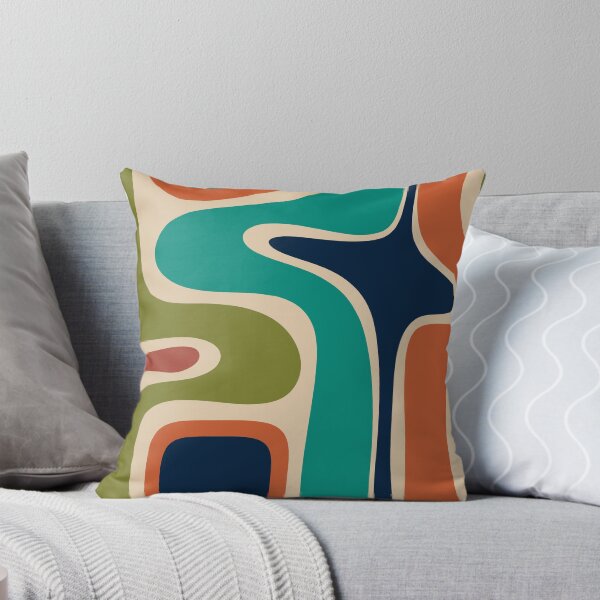 Aperçu de l'œuvre Copacetic Retro Abstract in Mid Mod Teal Blue Olive Green Orange Beige créée et vendue par kierkegaard.