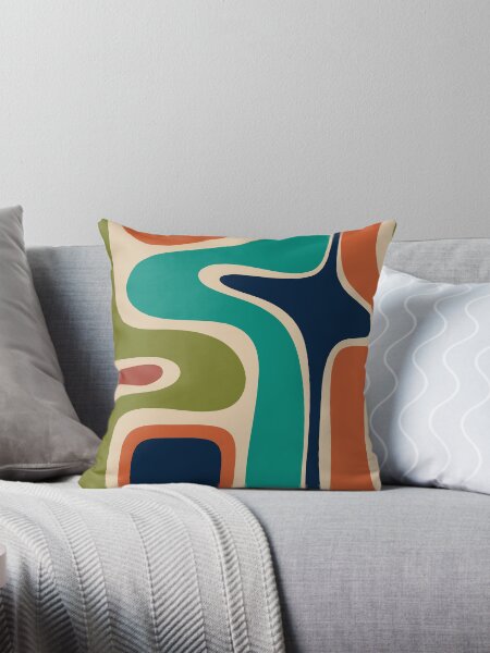 Item preview, Copacetic Retro Abstract in Mid Mod Teal Blue Olive Green Orange Beige designed and sold by kierkegaard.