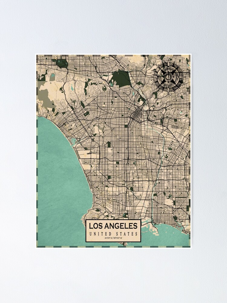 cruzar artillería Caballo Póster «Mapa de la ciudad de Los Ángeles de los Estados Unidos - Vintage»  de deMAP | Redbubble