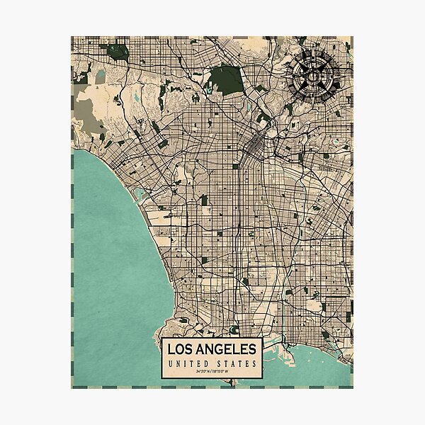 Artikelvorschau, Los Angeles Stadtplan der Vereinigten Staaten - Vintage entworfen und verkauft von deMAP.