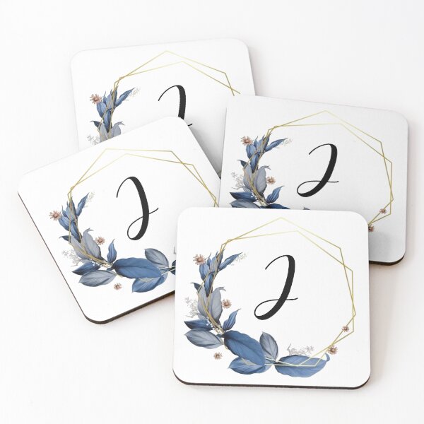 Item preview, Monogram Gold Frame with Blue Leaves | Monogram Letter J designed and sold by JustSeasons.