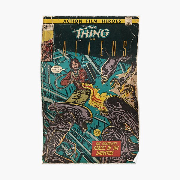 Couverture de la bande dessinée The Thing vs Aliens fan art Poster