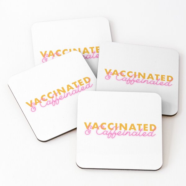 Item preview, Vaccinated & Caffeinated Sticker in Pink and Orange  designed and sold by WildeandCo.