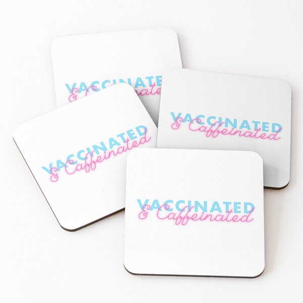 Item preview, Vaccinated & Caffeinated Sticker in Pink and Blue designed and sold by WildeandCo.