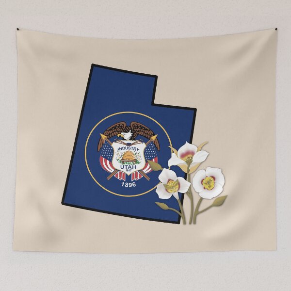 Item preview, State of Utah Flag with State Flower Mesa Lily (Tan) designed and sold by Gsallicat.