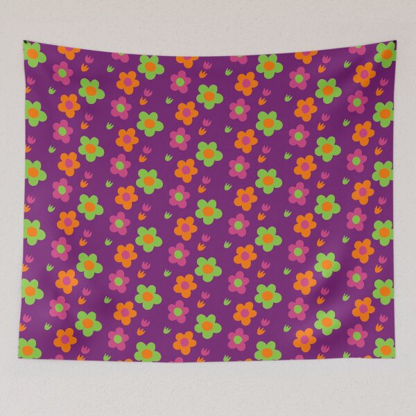 Item preview, Multicolor pink green and orange flower power purple print designed and sold by DemonicGloom.