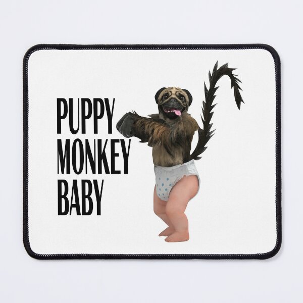 Puppy Monkey Baby (Black Text) Mouse Pad