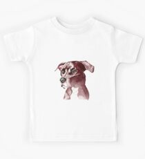 Monochromatic Pit Bull Dog Watercolor Painting Kids Tee