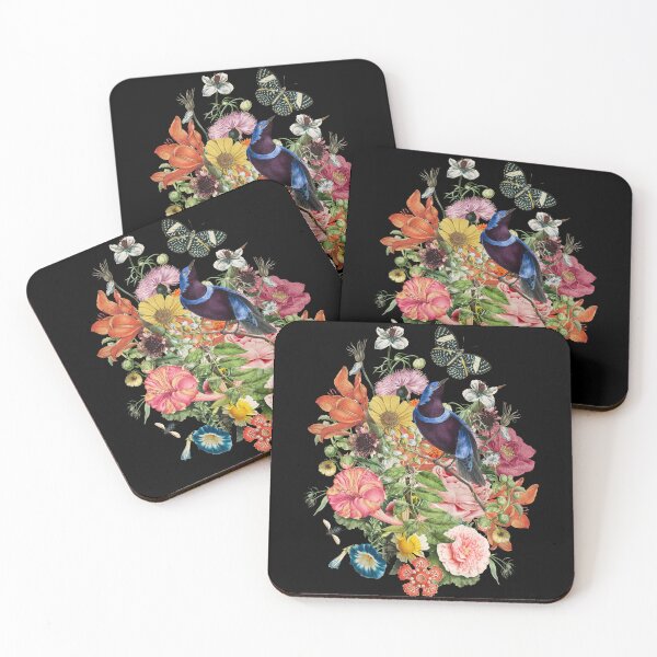 Item preview, Romantic Flora with Cotinga Cordon-Bleu Bird in Black designed and sold by Trish Dish.