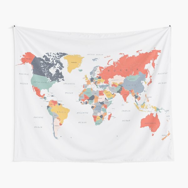 World Map in Happy Colors Tapestry