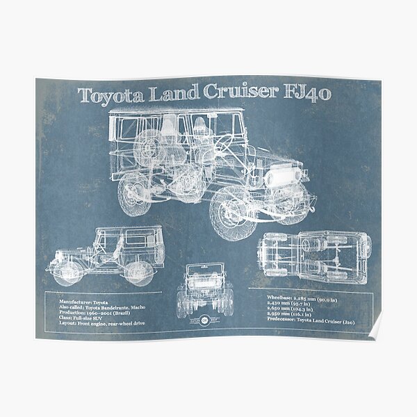 Toyota Land Cruiser FJ40 Blueprint Vintage Poster