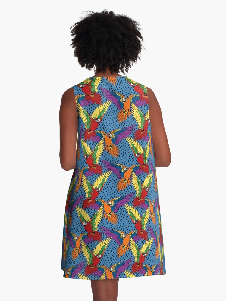 Thumbnail 3 of 4, A-Line Dress, Flight of Freedom & Pride Rainbow Parrots designed and sold by DelightfullyDo.