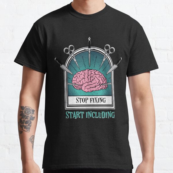 Vista previa del artículo con la obra «Dejar de arreglar y empezar a incluir - Cerebro de aceptación de la neurodiversidad», diseñado y vendido por MJDezigns.