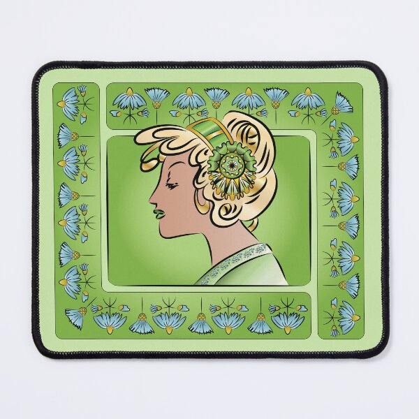 Item preview, Art nouveau - woman portrait in green with daisy designed and sold by FunnyChameleon.